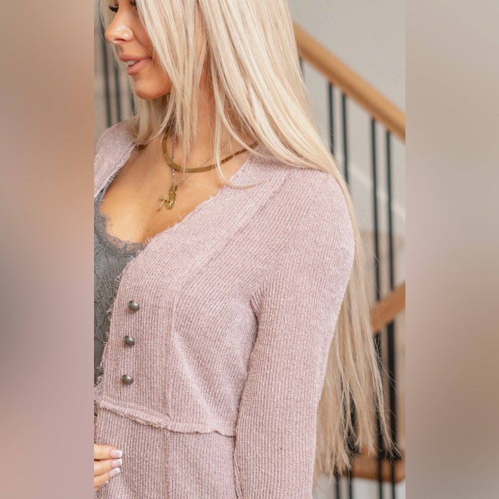 Jordy Button Down Cardigan - Mauve/Lilac Color - Picture 5 of 6